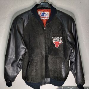 Vintage‎ Leather/Suede Chicago Bulls Starter Jacket FRESHLY DRY CLEANED HTF RARE
